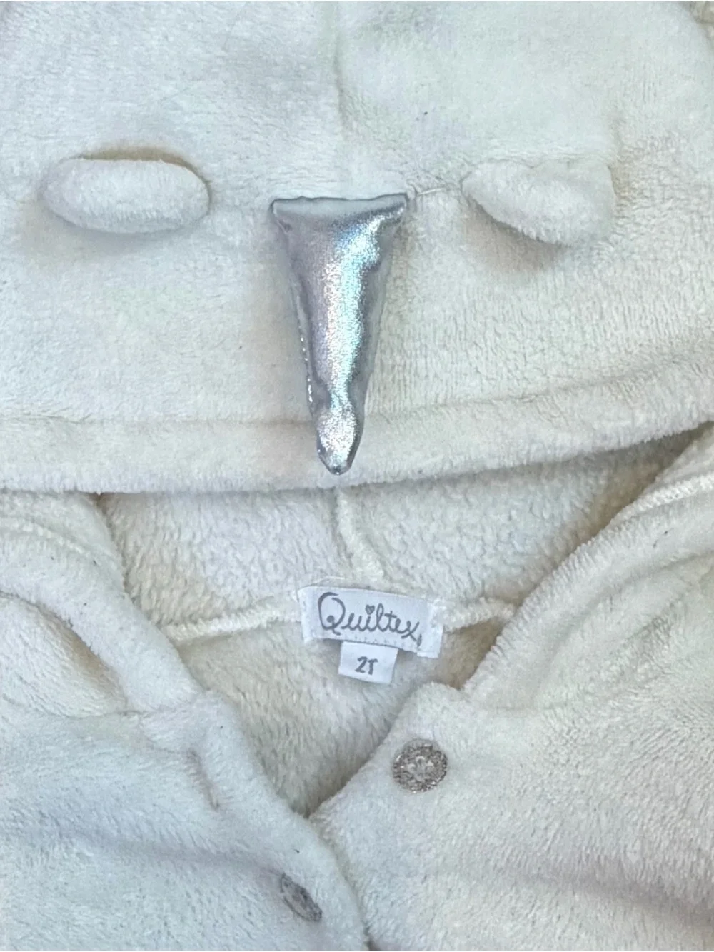Quiltex Baby Toddler Girls Faux Fur Silver Unicorn Hooded Coat 2Y